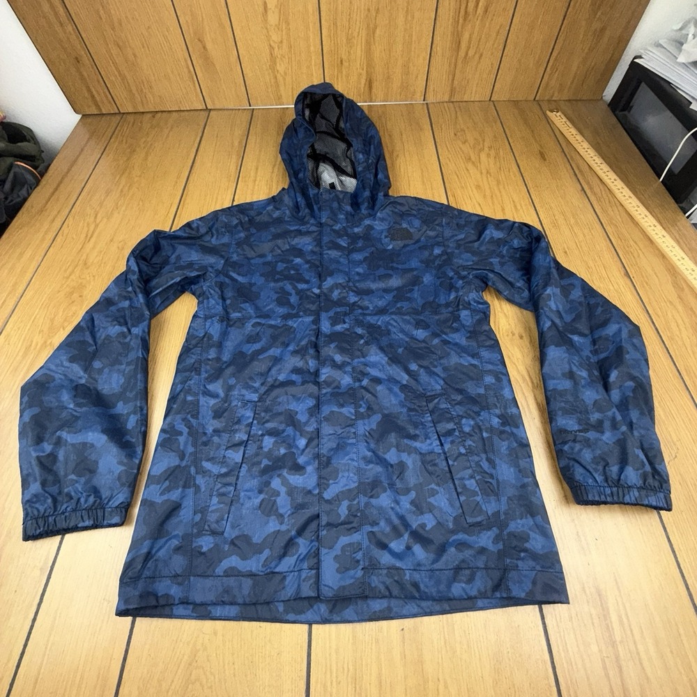 The‎ North Face Boys Rain Jacket L (14-16) DryVent Blue Camo Hooded Waterproof